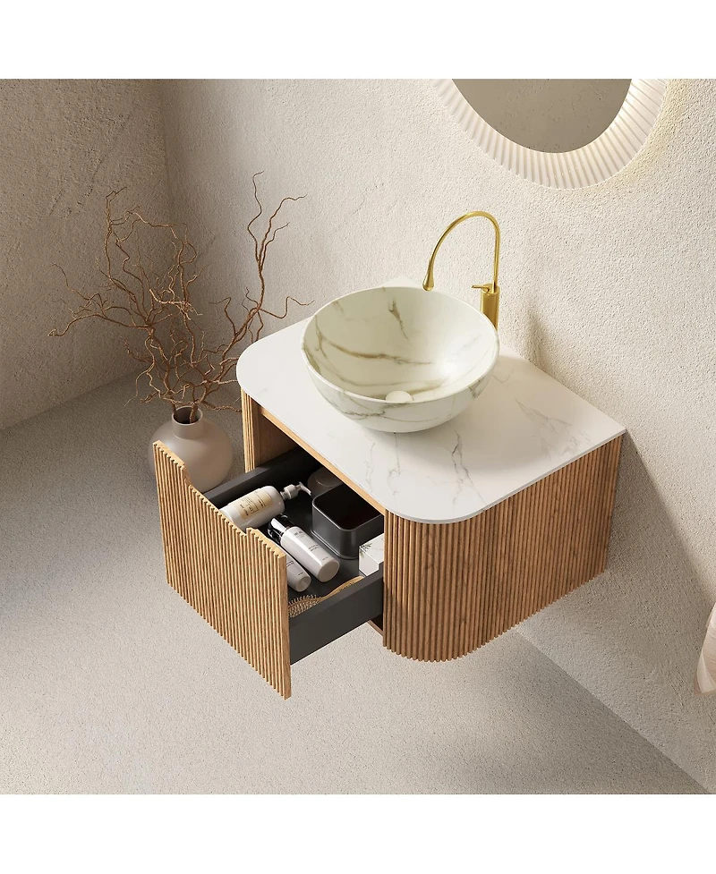 Sillysis Wall Mounted Bathroom Vanity with Sintered Stone Top Ceramic Basin, Soft Close Drawer, Pre-assembled
