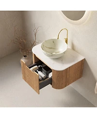 Sillysis Wall Mounted Bathroom Vanity with Sintered Stone Top Ceramic Basin, Soft Close Drawer, Pre-assembled
