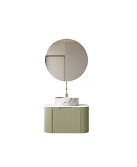 Sillysis Wall Mounted Bathroom Vanity, Artificial Marble Top with Round Ceramic Basin, 3D Striped Plywood Cabinet
