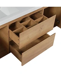 Sillysis 59.3 Inches Double Sink Wall Mounted Bathroom Vanity, Smc Countertop with Soft Close Drawers for Modern Bath