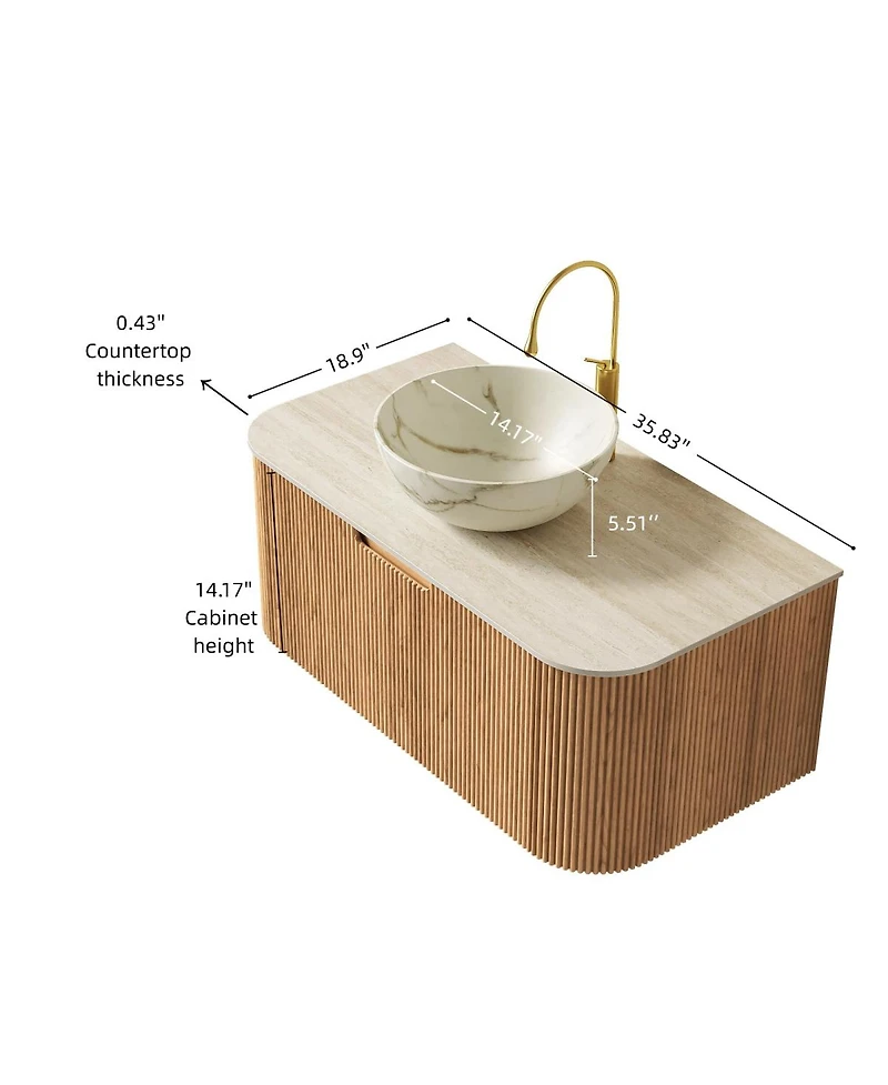 Sillysis Wall Mounted Bathroom Vanity with Sintered Stone Top, Ceramic Bowl Sink, Soft Close Drawer