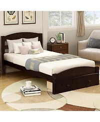 Sailvan Platform Twin Bed Frame with Storage Drawer and Wood Slat Support No Box Spring Needed