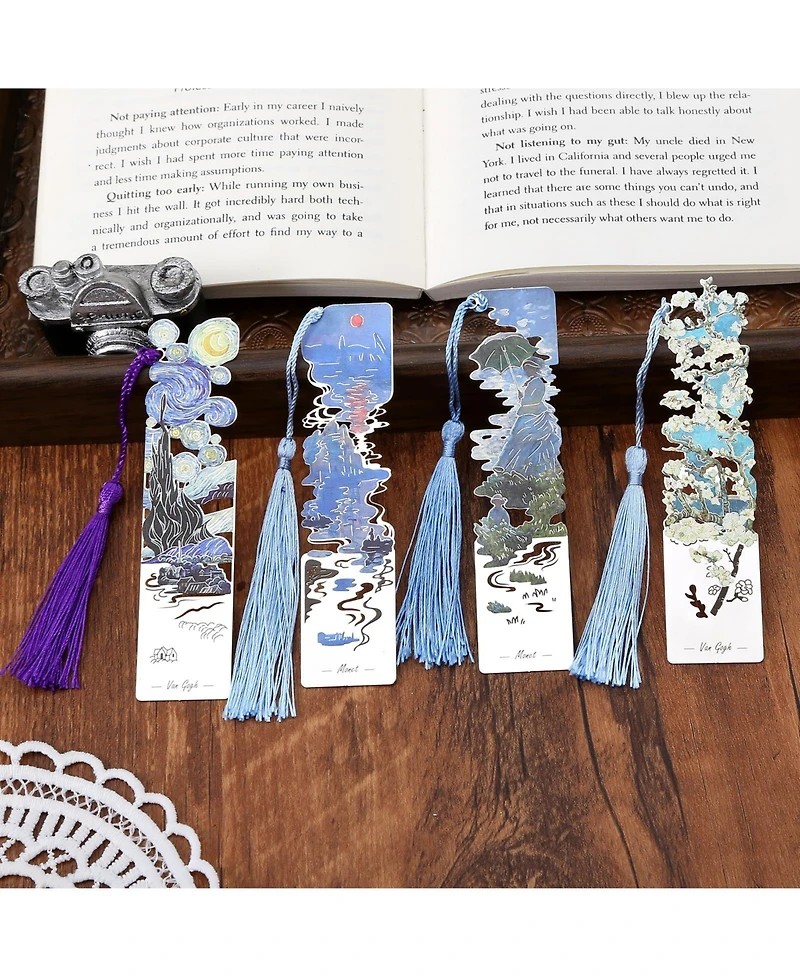 Gnuadz Metal Bookmarks Retro Oil Painting Tassel