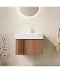 Sillysis Wall Mounted Bathroom Vanity, Carrara Sintered Stone Top, Undermount Ceramic Sink, Soft Close Door