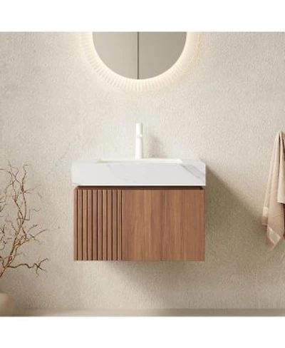 Sillysis Wall Mounted Bathroom Vanity Carrara Sintered Stone Top Undermount Ceramic Sink Soft Close Door Pre Assembled