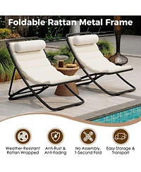 Asagikoiai 2-Piece Folding Rattan Lounge Chair Set, Adjustable Reclining Outdoor with Cushion-Asagikoiai
