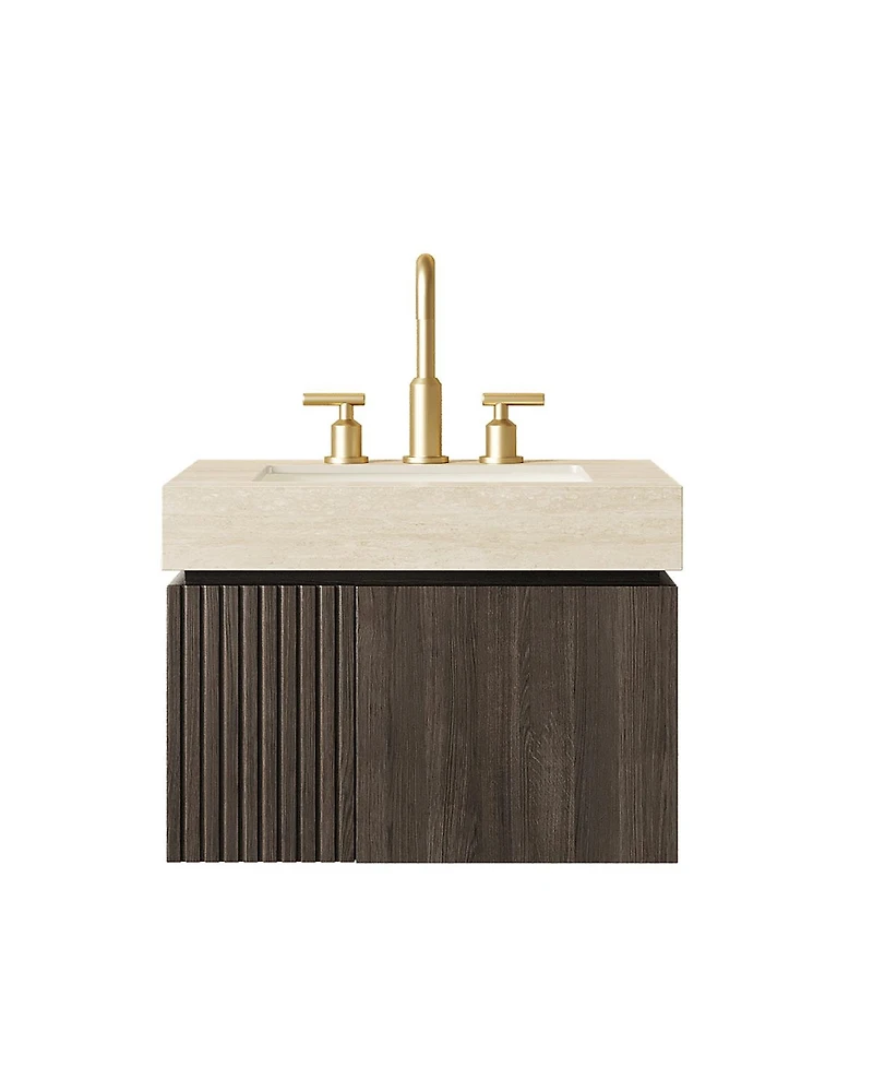 Sillysis 24 Inches Bathroom Vanity with Travertine Pattern Sintered Stone Top, Ceramic Undermount Sink, Soft Close Cabinet, Pre-assembled