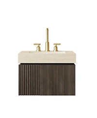 Sillysis 24 Inches Bathroom Vanity with Travertine Pattern Sintered Stone Top, Ceramic Undermount Sink, Soft Close Cabinet, Pre-assembled