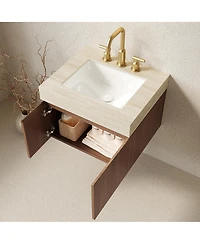 Sillysis 24 Inches Floating Bathroom Vanity with Sintered Stone Top, 3-Hole Undermount Ceramic Sink, Soft Close Storage, Pre-Assembled