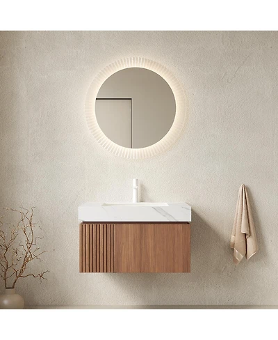 Sillysis Wall Mounted Bathroom Vanity, Carrara Sintered Stone Top, Undermount Ceramic Sink, Soft Close Door