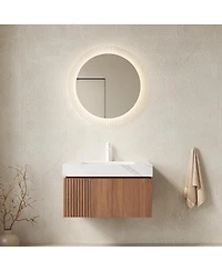 Sillysis Wall Mounted Bathroom Vanity, Carrara Sintered Stone Top, Undermount Ceramic Sink, Soft Close Door