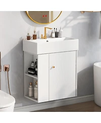 Sillysis 21.6'' Floating Bathroom Vanity with Ceramic Sink, Left Side Storage, Soft Close, Modern Wall Mounted Cabinet for Small Spaces