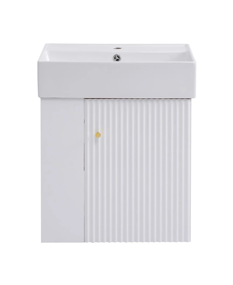 Sillysis 21.6'' Floating Bathroom Vanity with Ceramic Sink, Left Side Storage, Soft Close, Modern Wall Mounted Cabinet for Small Spaces