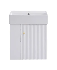 Sillysis 21.6'' Floating Bathroom Vanity with Ceramic Sink, Left Side Storage, Soft Close, Modern Wall Mounted Cabinet for Small Spaces