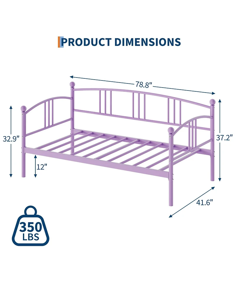 homfan Twin Metal Daybed Frame with Steel Slat Support and Underbed Storage Space, Modern Sofa Bed for Bedroom or Guest Room