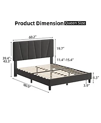 homfan Upholstered Platform Bed Frame with 3-Height Adjustable Headboard, Slat Support, No Box Spring Needed