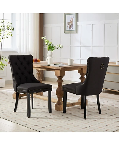 Clihome Nikki Collection Modern, High-end Tufted Solid Wood Contemporary Flax Upholstered Linen Dining Chair with Legs Nailhead Trim 2-Pcs Set