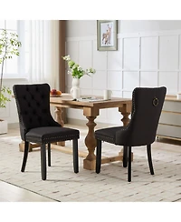 Clihome Nikki Collection Modern, High-end Tufted Solid Wood Contemporary Flax Upholstered Linen Dining Chair with Legs Nailhead Trim 2-Pcs Set