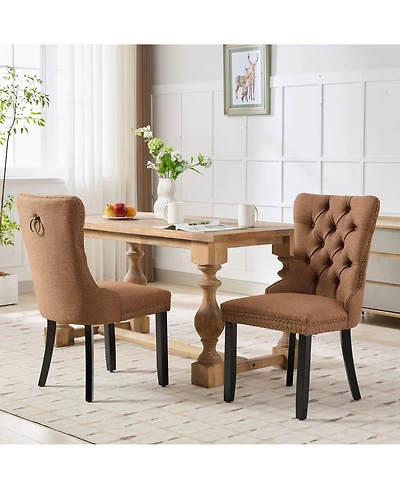 Clihome Nikki Collection Modern, High-end Tufted Solid Wood Contemporary Flax Upholstered Linen Dining Chair with Legs Nailhead Trim 2-Pcs Set