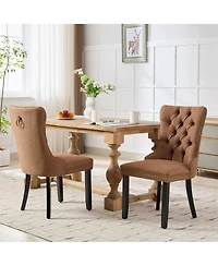 Clihome Nikki Collection Modern, High-end Tufted Solid Wood Contemporary Flax Upholstered Linen Dining Chair with Legs Nailhead Trim 2-Pcs Set