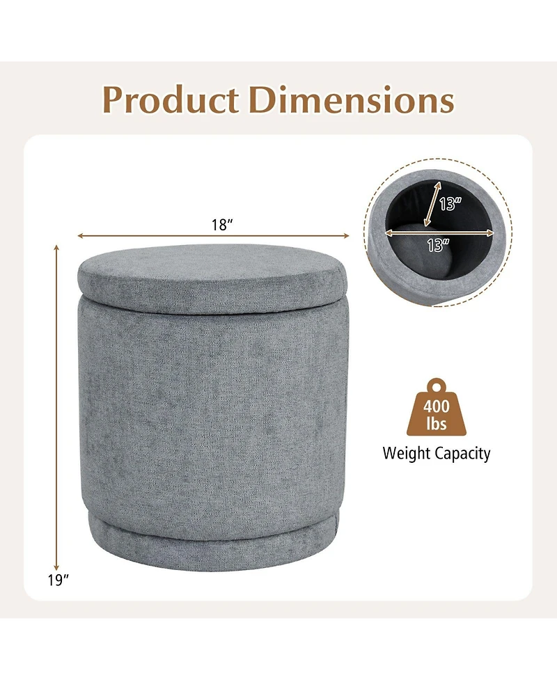 Costway Round Storage Ottoman Footrest with Removable Lid 400 Lbs Weight Capacity for Home