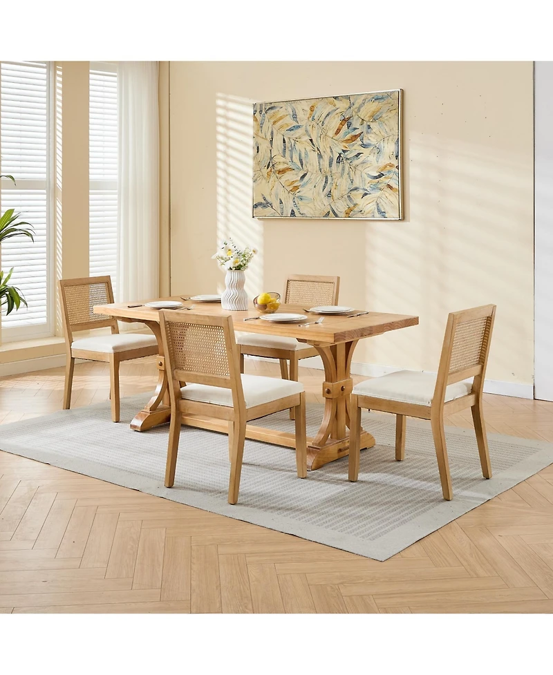 Clihome Farmhouse Rattan Dining Chairs Set of 2, Mid Century Modern Kitchen and Dining Room Chairs