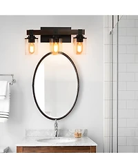 Busdays 19 Inch 3 Light Vanity Light Industrial Bathroom Wall Sconce with Glass Shades Wood Accent Modern Farmhouse Lighting Fixture No Bulbs