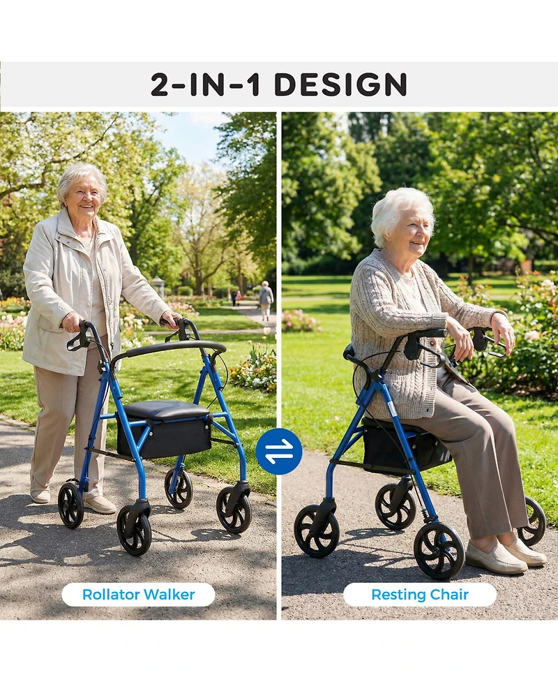 Costway Rollator Walker with Seat, Height Adjustable Handles, Storage Basket for Seniors