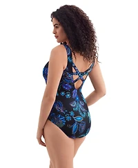 Longitude Women's Majorelle Garden Butterfly X-Back Tank Long Torso One-Piece Swimsuit