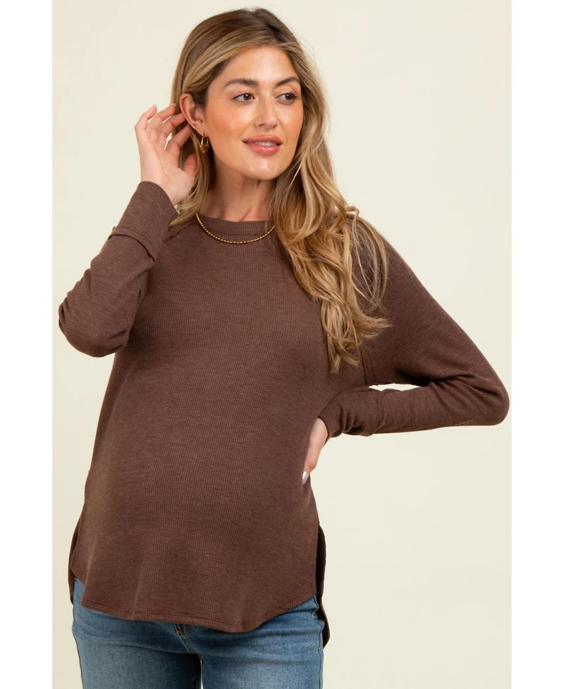 Pinkblush Maternity Beige Baby Waffle Knit Long Sleeve Top