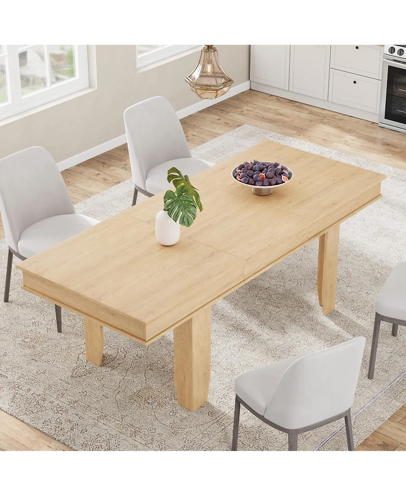 homfan Extendable Dining Table for 6-10, Farmhouse Rectangular Kitchen Table with Butterfly Leaf, Mdf Frame, Easy Assembly