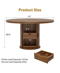 homfan 47 Round Dining Table with Storage Shelf and Drawer, Farmhouse Kitchen for 4-6, Easy Assembly, Only