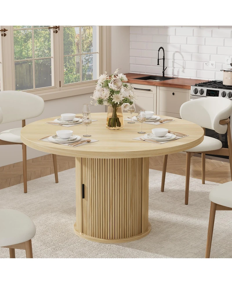 homfan 47 In Round Dining Table with Storage Shelf and Drawer, Farmhouse Kitchen Table for 4-6, Easy Assembly, Table Only