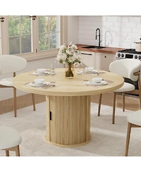 homfan 47 In Round Dining Table with Storage Shelf and Drawer, Farmhouse Kitchen Table for 4-6, Easy Assembly, Table Only