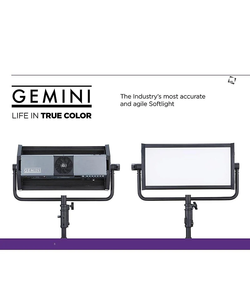 Litepanels Gemini 2x1 Soft Rgbww Led Panel with Integrated Power Supply, Standard Yoke and Us Power Cable