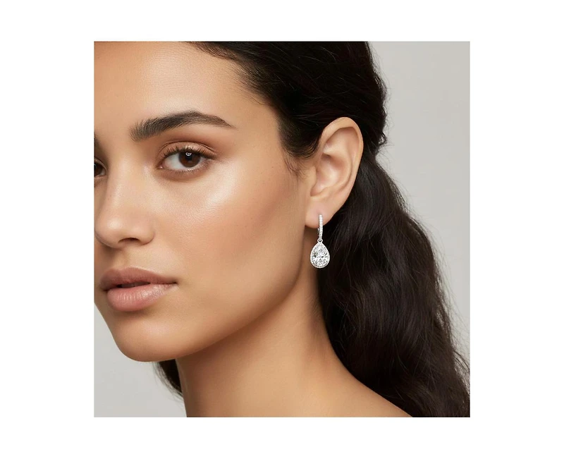 Rachel Glauber Brilliant White Gold Plated Cz Halo Pear Drop Earrings