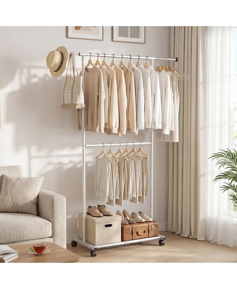 Costway Garment Rack with Extendable Rods, Clothes Stand on Wheels for , Dressing Rooms