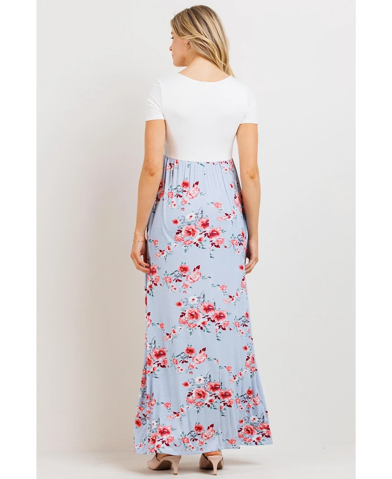 Hello Miz Maternity Floral Empire Waist Maxi Dress with Pockets