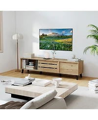 Gymax Tv Stand for 80inch TVs with Sliding Door Cabinets Storage Shelves Cable Management
