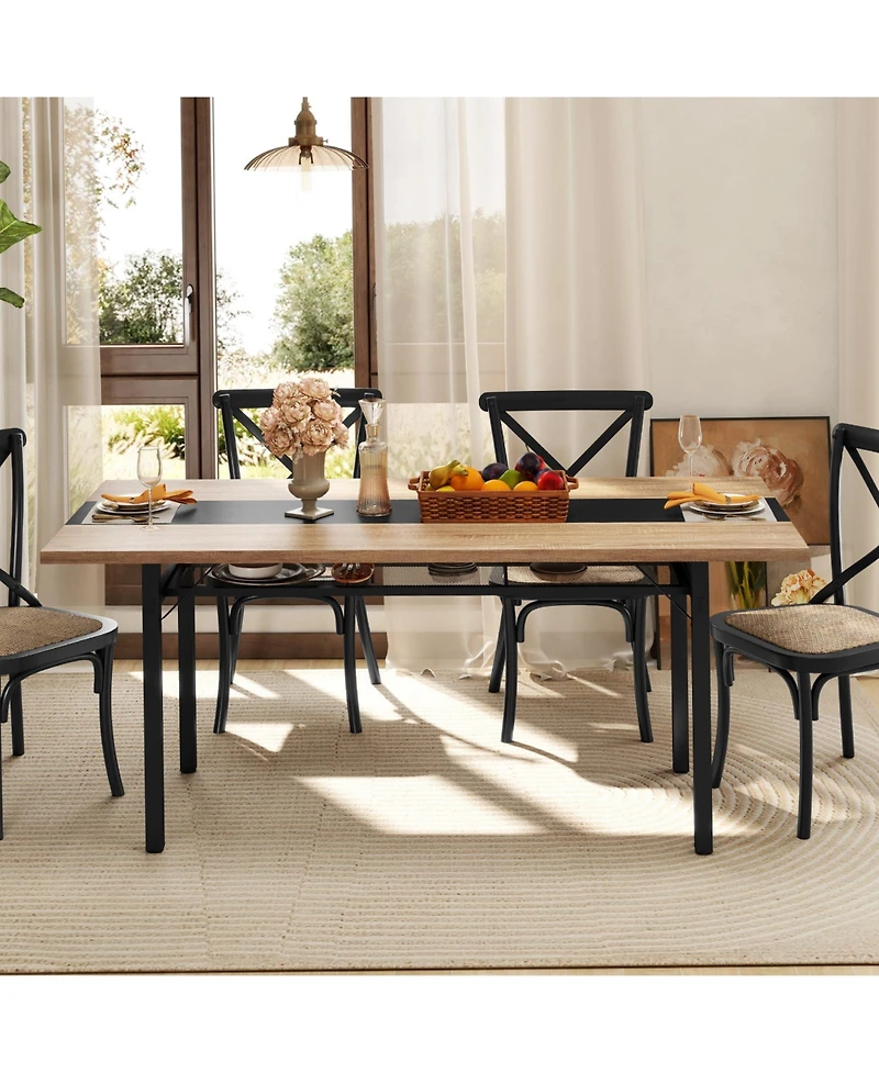 Gymax 71'' Long Large Wood Dinner Table 6 Ft Dining Table with Heavy-Duty Metal Frame