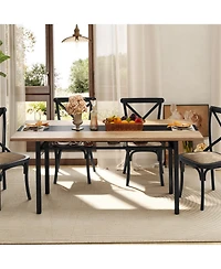 Gymax 71'' Long Large Wood Dinner Table 6 Ft Dining Table with Heavy-Duty Metal Frame
