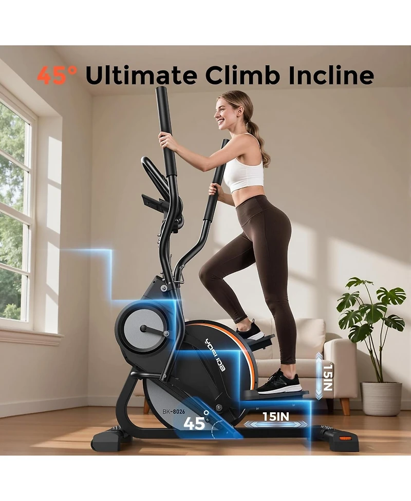 Fed Fitness Compact Elliptical with 45degree(s) Incline, 16 Resistance Levels, App Compatibility, Home Exercise Machine