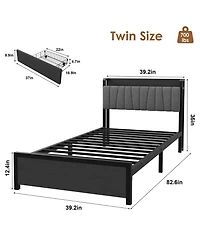 homfan Bed Frame with Storage Headboard, Platform Bed with Large Drawer and Charging Station