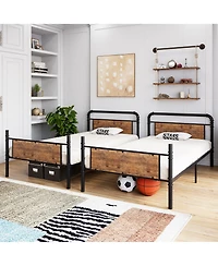 homfan Twin Over Metal Bunk Bed, Converts to 2 Single Beds, Detachable Ladder and Guardrails, Industrial Style with Board Accents