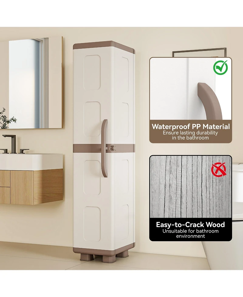 Costway Slim Storage Cabinet with Single Door, Plastic Kitchen Pantry 4 Shelves