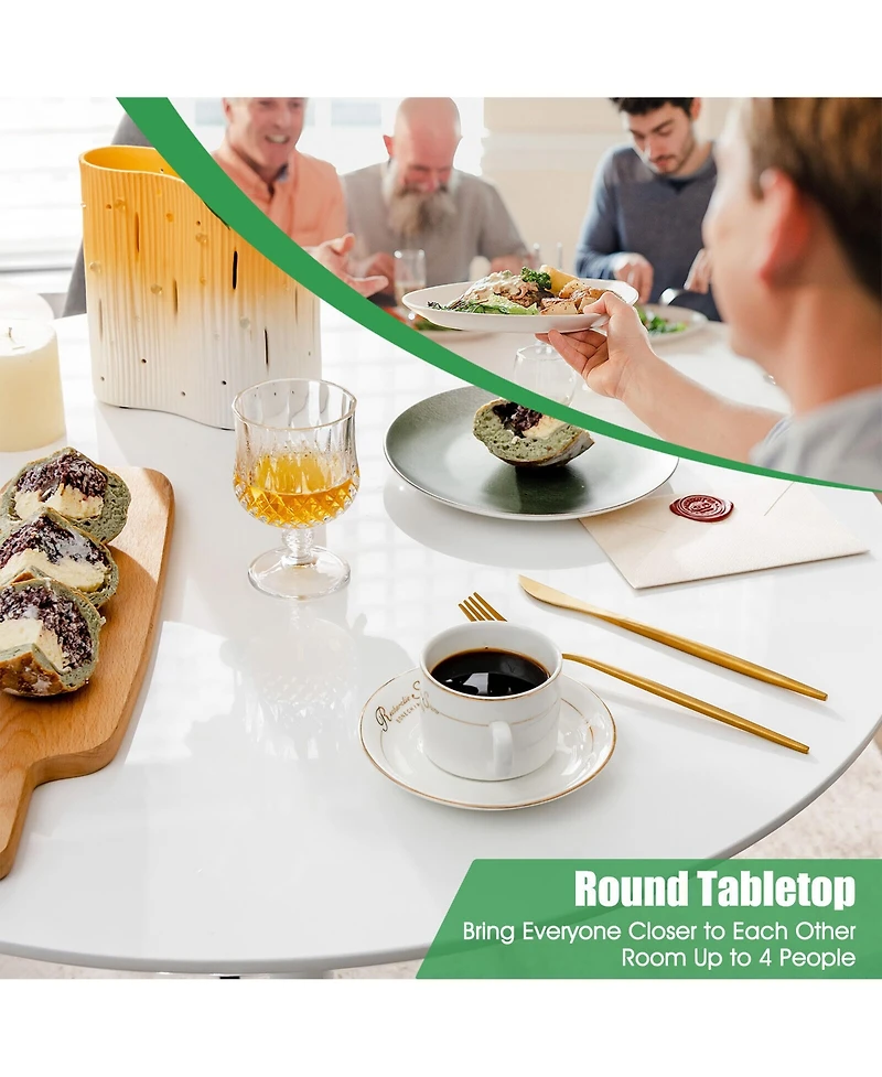 Gymax 32'' Modern Tulip Kitchen Table Round Dining Table with Mdf Top and Metal Pedestal Base