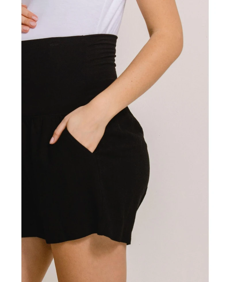 Hello Miz Maternity Relaxed Over-the-Belly Pull-On Shorts with Pockets