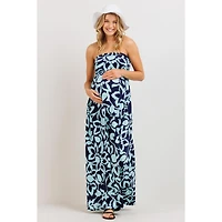 Hello Miz Maternity Floral Strapless Empire Waist Maxi Dress with Side Pockets