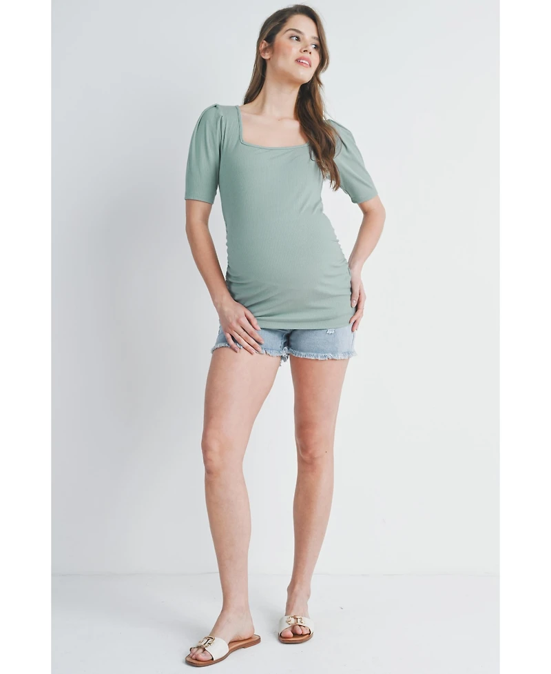 Hello Miz Maternity Ribbed Puff Sleeve Square Neck Top