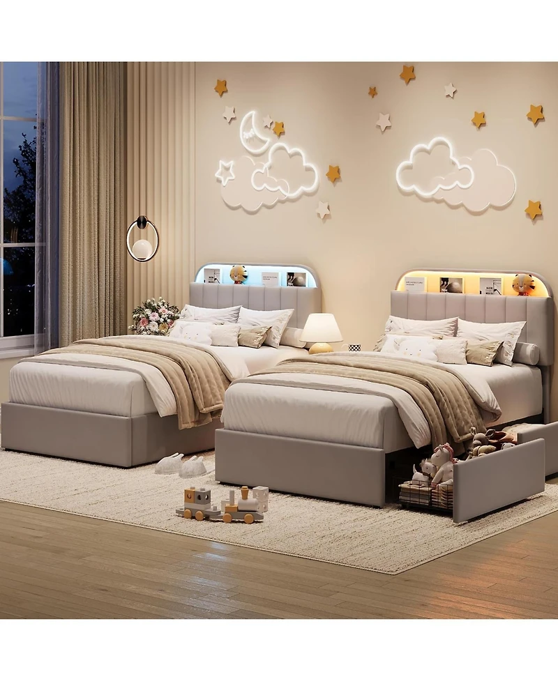 gaomon Twin Size Bed Frame with 2 Flexible Drawers
